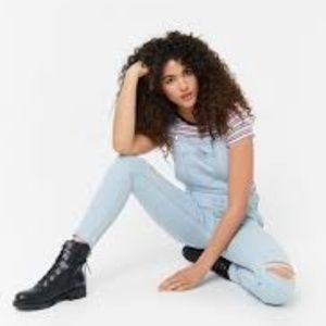 Forever 21 Distressed Light Denim Overalls